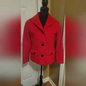 JM Collection Petite Bold Red Single Button Up Coat, Size Small